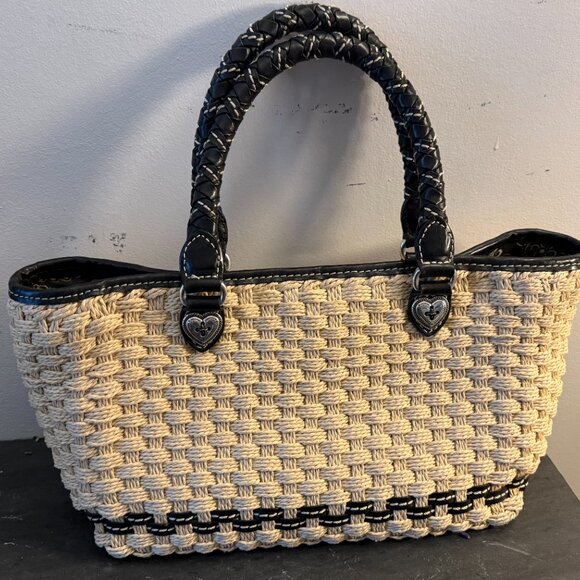 Brighton natural woven bag with black leather twisted handles. - Picture 9 of 15